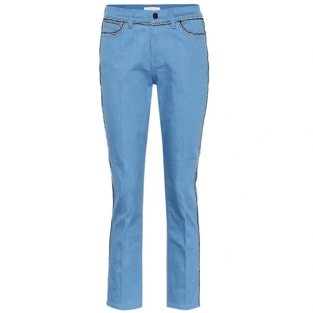 Tory Burch || Jodie‎ Jeans in Rinse Wash Ric Rac Knit Trim 25